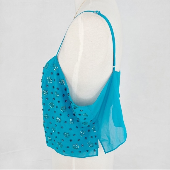 Victoria's Secret Turquoise Sheer Chiffon Sequin Beaded Cami Crop Top Size XL - Picture 2 of 5